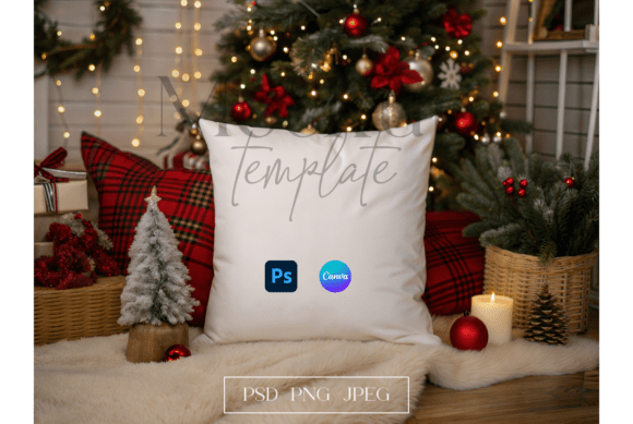 Download Holiday Pillow Mockup with Decor - Pillow Collection